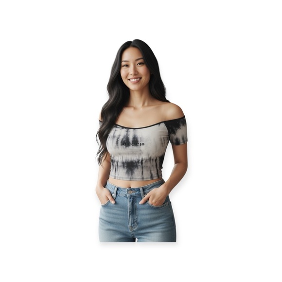 Yuka ★ Choice Cold Shoulder Top ★ Black Tie Dye ★ Medium ★ - Picture 15 of 16